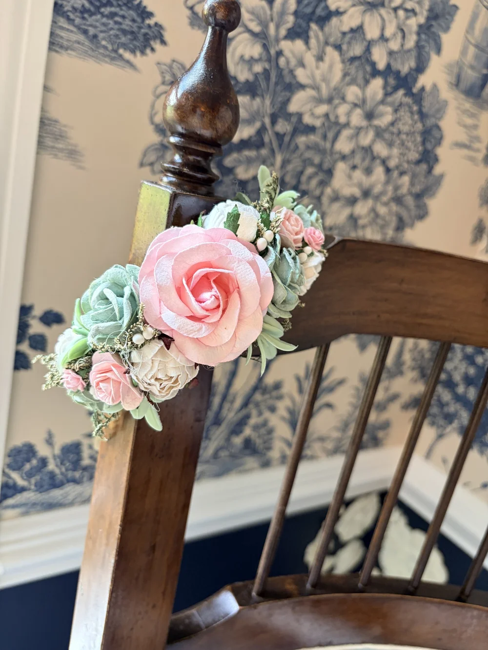Handcrafted Pink Floral Chair Sash by